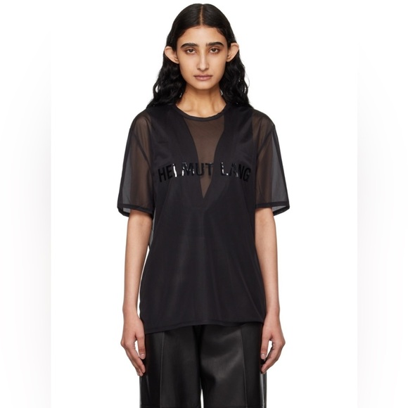 HELMUT LANG Unisex Short Sleeve Sheer Chiffon Logo Tee Size Medium NWT - Picture 4 of 11